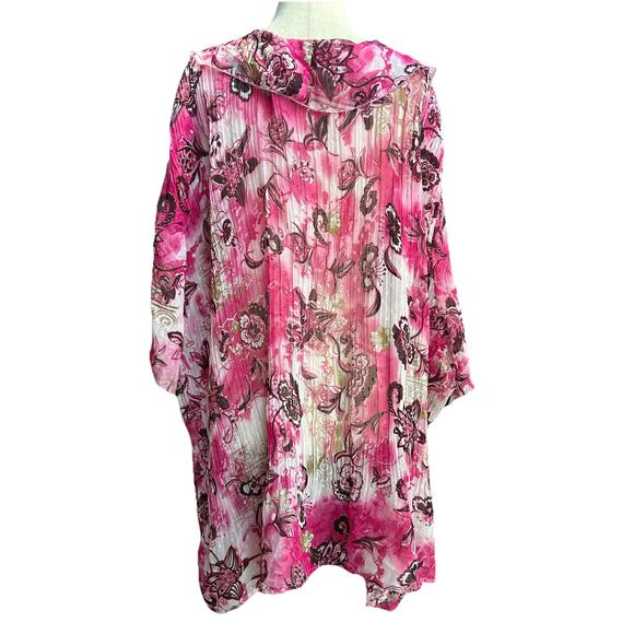Maggie Barnes 4X Sheer Floral Ruffle Tunic Top Pleated Womens Artsy Boho Flowy - Picture 4 of 8